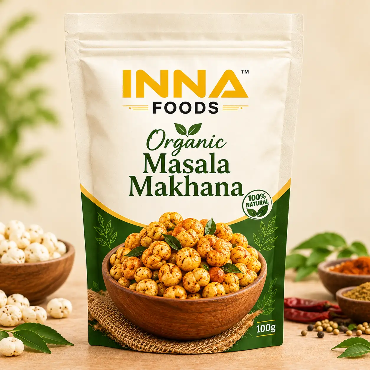 INNA FOODS Organic Masala Makhana 100gm